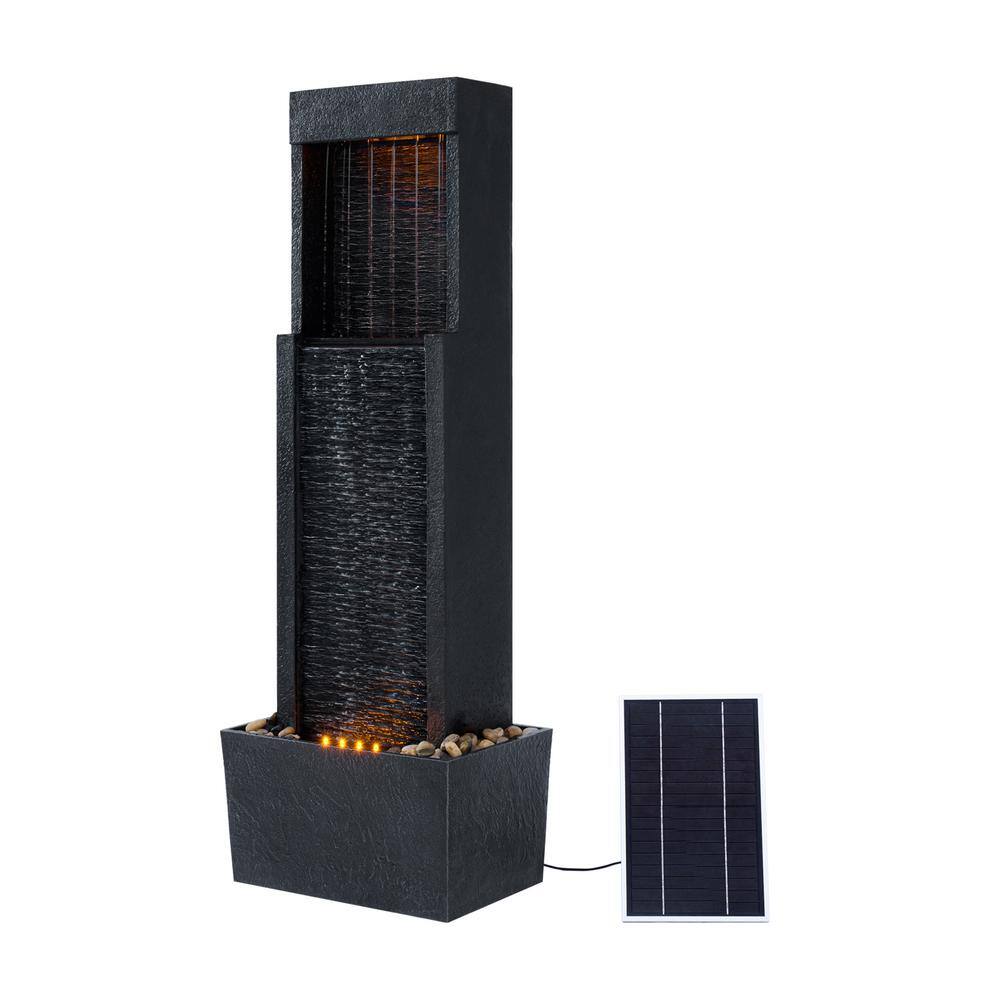 Athena Black Solar-Powered Outdoor Waterfall Fountain with LED Lights