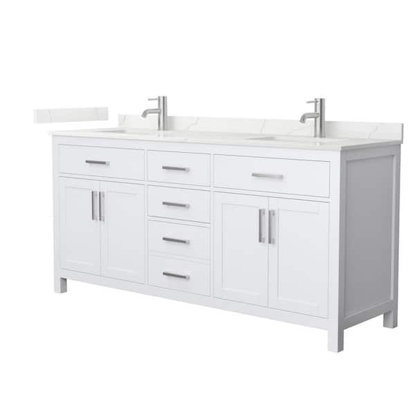 Wyndham Collection Beckett 72 in. Double Freestanding White Bath Vanity with Giotto Quartz Top (Assembled)