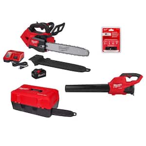 M18 FUEL 14 in. 18V Brushless Cordless Battery Top Handle Chainsaw w/Chainsaw Case, (2) 14 in. Chainsaw Chain, Blower