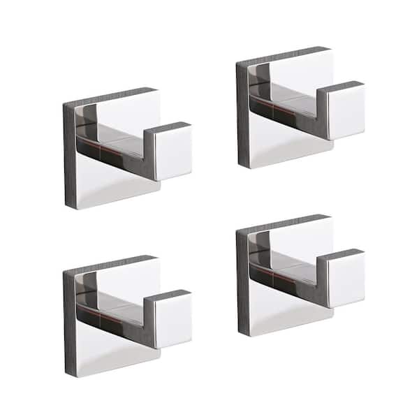 Tileon Stainless Steel Wall-Mounted J-Hook Robe/Towel Hook for Bathroom, Bedroom, Kitchen in Chrome (4-Pack)