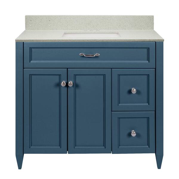Amluxx Verona 37 in. W x 22 in. D x 36 in. H Bath Vanity in Navy Blue with Quartz Stone Vanity Top in Galaxy White