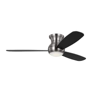 Orbis 52 in. Modern Brushed Steel Hugger Ceiling Fan with Silver/American Walnut Reversible Blades and LED Light Kit