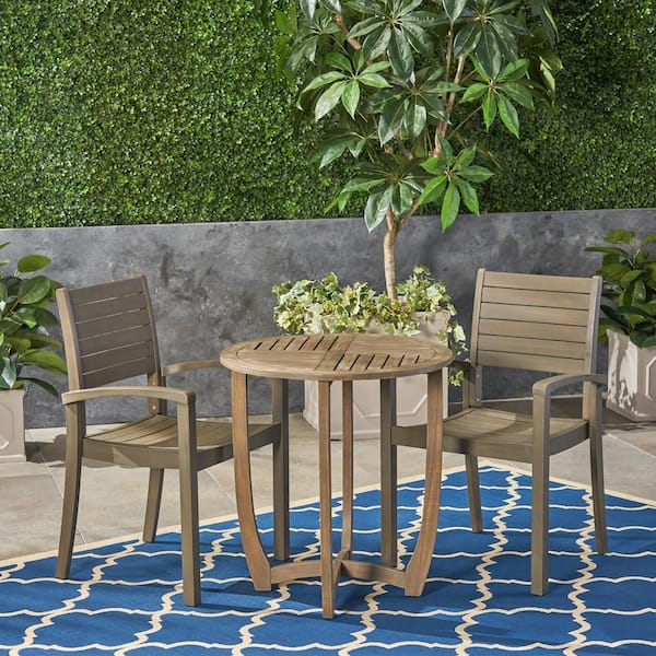 Noble House Waverly Gray 3-Piece Wood Outdoor Bistro Set