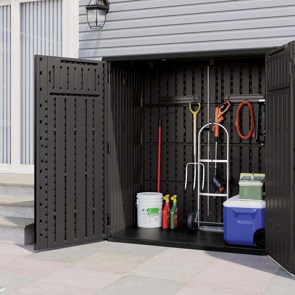 Gray Resin Vertical Storage Shed with Double Doors