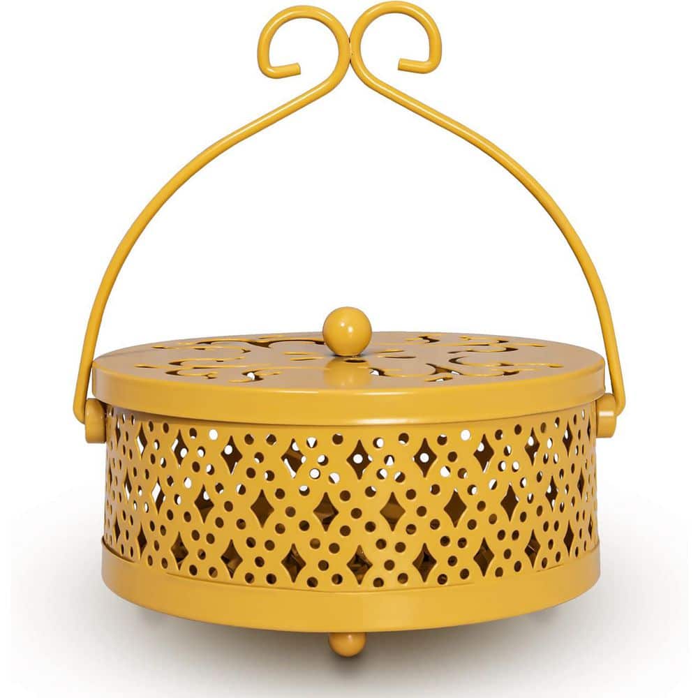 Afoxsos Yellow Steel Retro Mosquito Coil Holder with Lid for Home