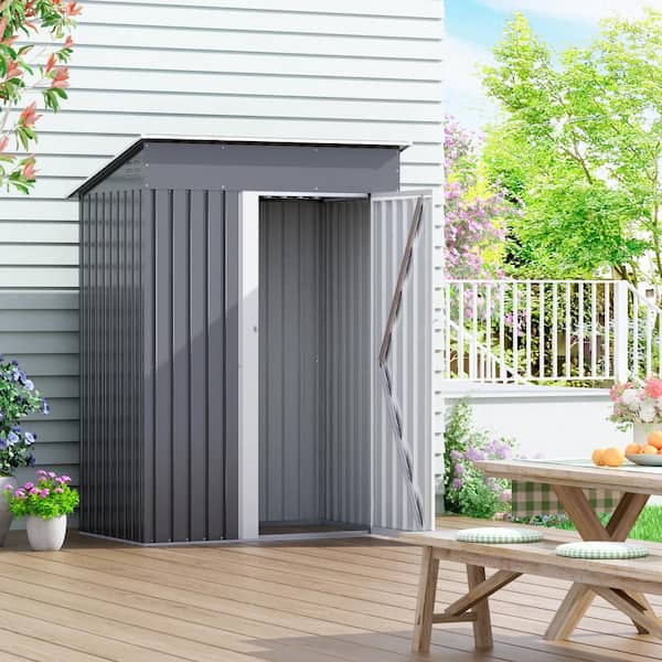 5 x 3 Ft Outdoor Storage Shed, Small Metal Garden Tool Shed with Single Lockable Door, Gray (15 sq. ft. )