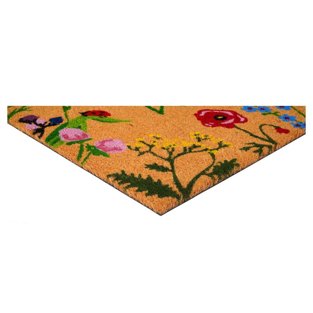 Floral Hello Coir Rectangular Outdoor Doormat, 24" x 36"
