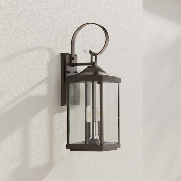 Gibbes Street 7 in. 2-Light Antique Bronze Clear Beveled Glass New Traditional Outdoor Medium Wall Lantern Light