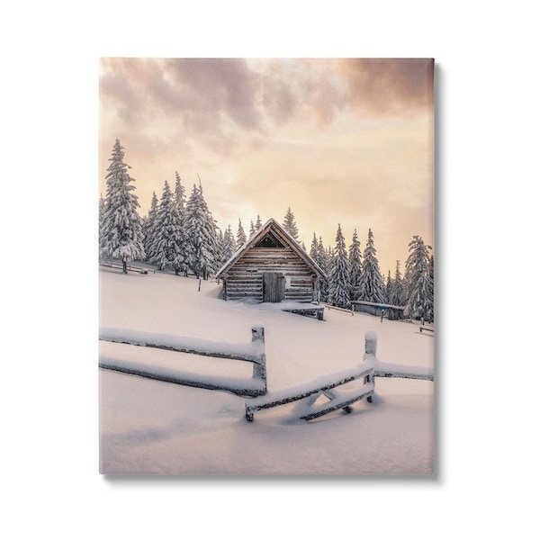 Stupell Industries Rural Winter Cabin by Incado 1-Piece Unframed Graphic Print Nature Poster Art Print 20 in. x 16 in.