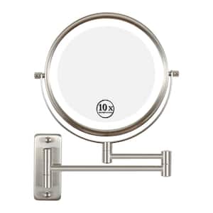 8 in. W x 8 in. H Round Double-Sided Magnifying Wall Mounted Bathroom Makeup Mirror in Silver with LED Light Dimmable