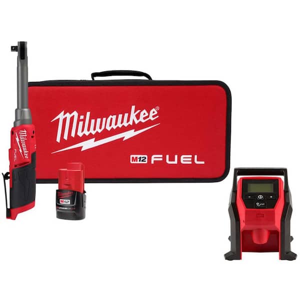 M12 FUEL 12V Lithium-Ion Brushless 3/8 in. Extended Reach High Speed Cordless Ratchet Kit & M12 Inflator