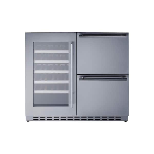 Drawer Combination 36 in. Dual Zone 34 Wine Bottle and 105 Cans Beverage and Wine Cooler in Stainless Steel