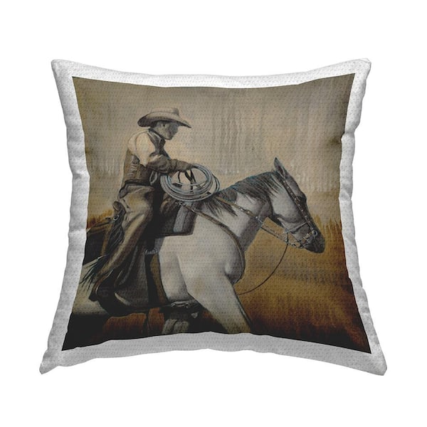 Stupell Industries Western Rodeo Cowboy Jockey Brown Square Outdoor Throw Pillow