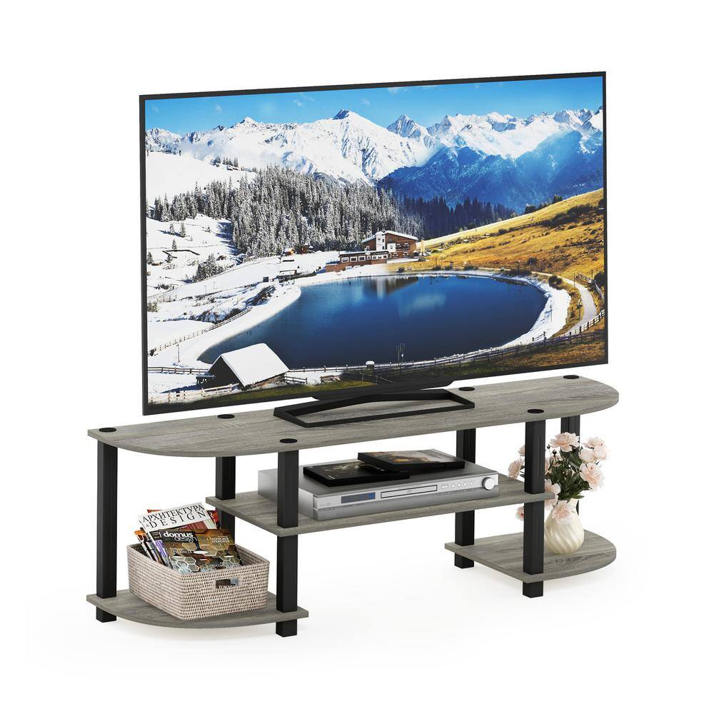 Oak Grey and Black Wide TV Entertainment Center with PVC and Composite Wood
