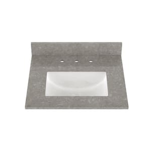 25 in. x 22 in. Qt. Bathroom Vanity Top in Charcoal Gray with Single White Rectangular Ceramic Sink