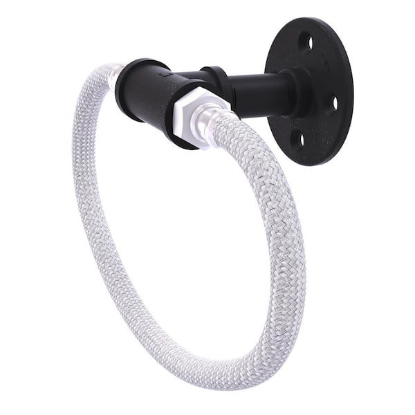 Allied Brass Pipeline Collection Towel Ring with Stainless Steel Braided Ring in Matte Black