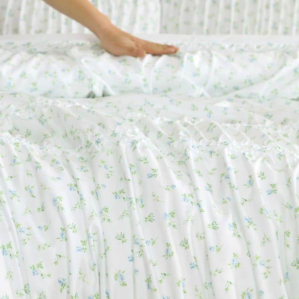 Laura Ashley Rosebuddies Reversible 2-Piece Light Blue Microfiber