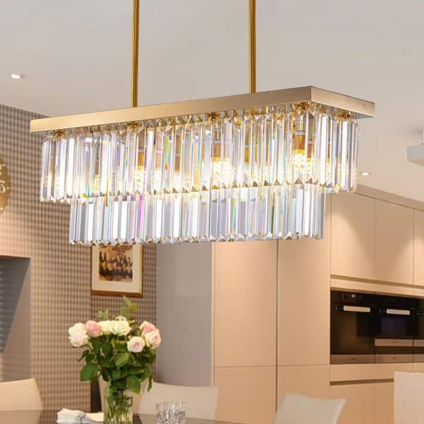 ⑰PARADYM X LH 9.0 LuminFan 31.5 in. 8-Light Gold 2-Tier Rectangle Crystal Chandelier