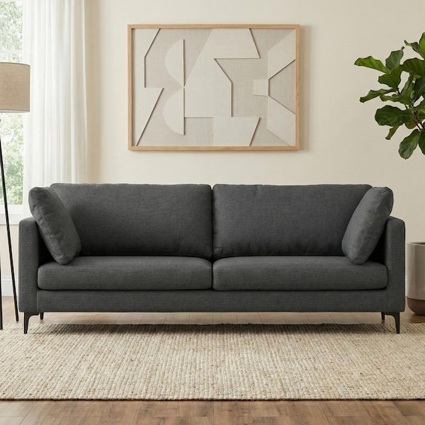 Simpli Home Ava 90 in. Straight Arm Performance Fabric Rectangle