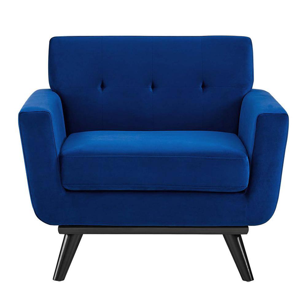 Navy Spot 40" Plush Velvet Tufted Armchair with Black Wood Legs