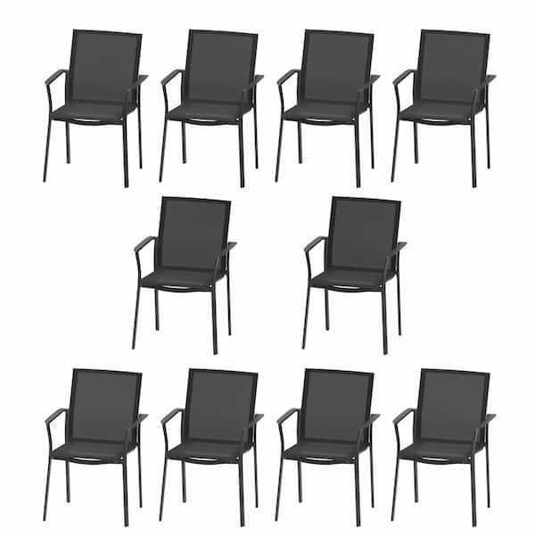 DESwan 10-Piece Stackable Aluminum Outdoor Dining Chair in Black
