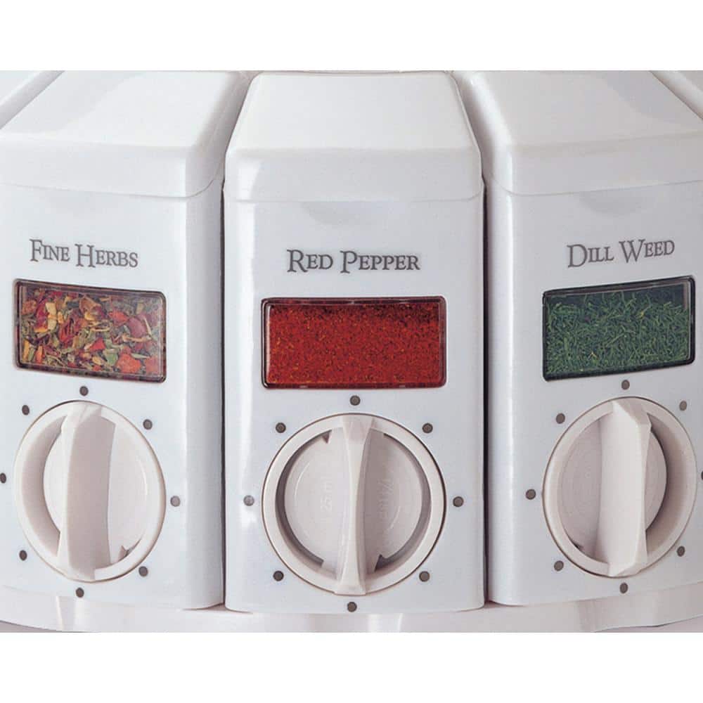 White Rotating Countertop Spice Carousel with Auto-Measure