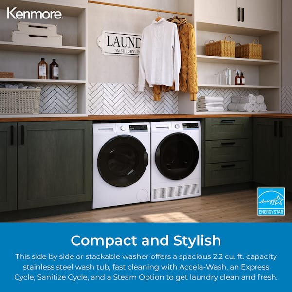 24 in. 2.2 cu. ft. Front-Load Washer - White with Steam