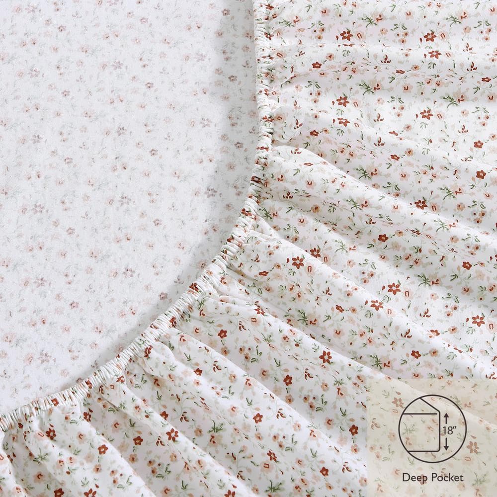 King Blue Cotton Percale Floral Sheet Set