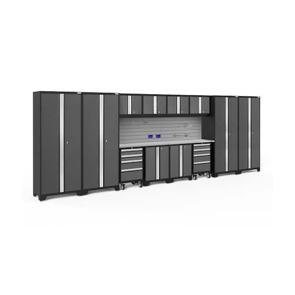 Bold Series 14-Piece 24-Gauge Stainless Steel Garage Storage System in Gray (216 in. W x 77 in. H x 18 in. D)
