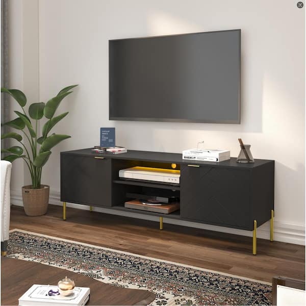 Boyel Living 59 in. Black TV Stand Fits TVs Up to 65 in. LED Entertainment Center with Cabinet