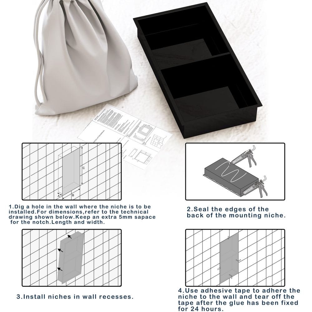 Matte Black Stainless Steel Double Shelf Recessed Shower Niche