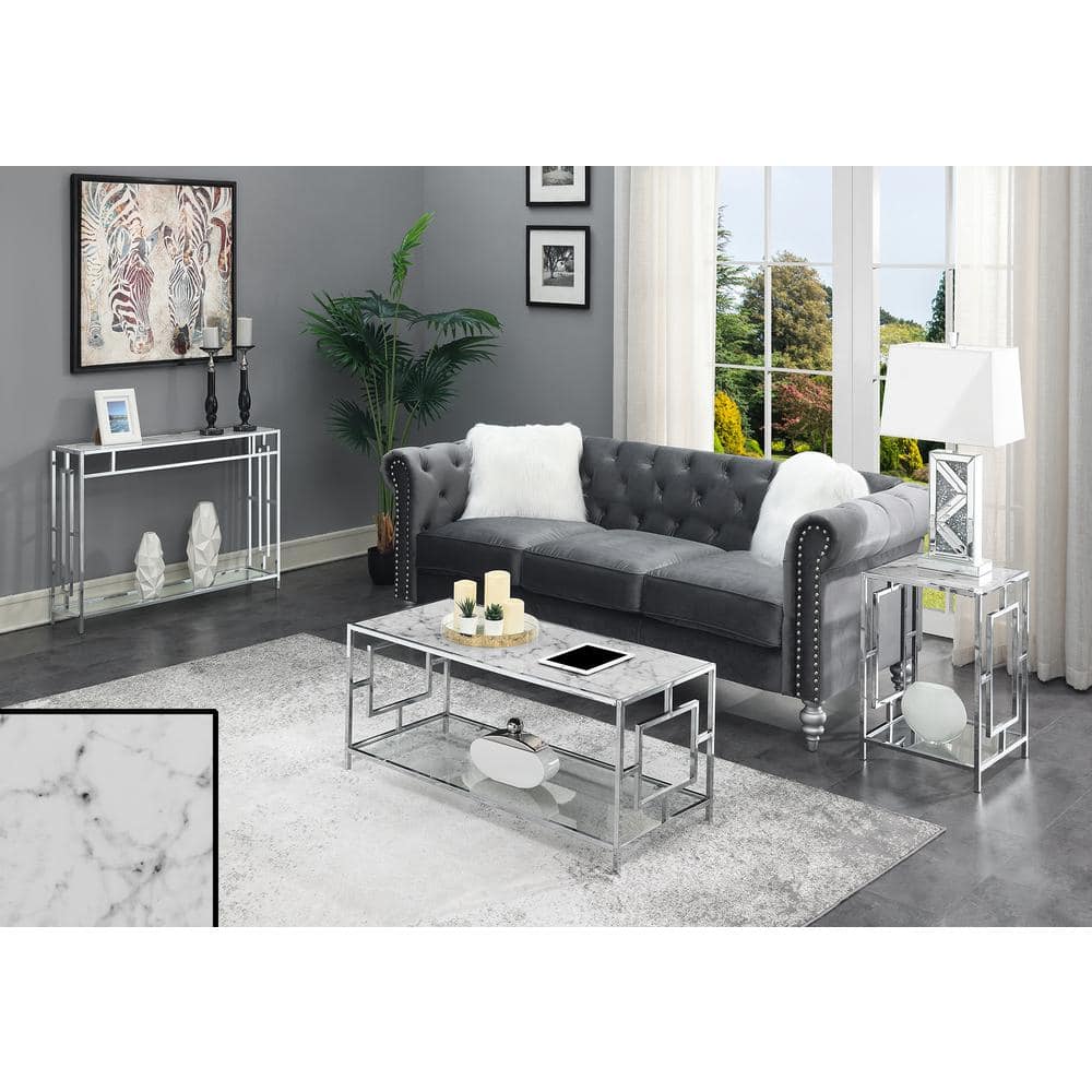 Luxurious Square Marble and Chrome Metal Coffee Table