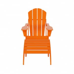 Tina Classic Orange Plastic Adirondack Chair with Ottoman Set