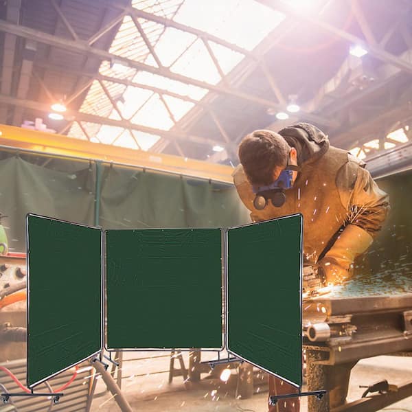 Welding Screen Kit with Frame 6 ft. x 6 ft. 3-Panel Welding Curtain Screens Flame-Resistant Vinyl Welding Screen