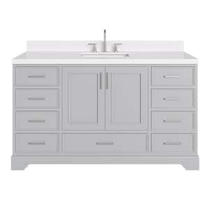 Stafford 60 in. W x 22 in. D x 36 in. H Single Sink Freestanding Bath Vanity in Grey with Carrara White Quartz Top