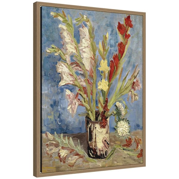 Sylvie "Gladioli and Asters Van Gogh" by Nostalgia Prints Flowers Framed Canvas Art Print 24 in. x 18 in.