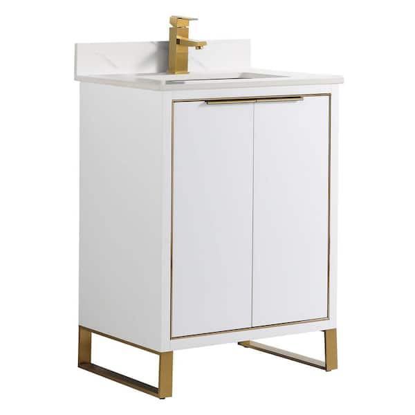 FINE FIXTURES Opulence 24 in. W x 18 in. D x 33.5 in H. Bath Vanity in White Matte with White Carrara Single Sink Stone Top