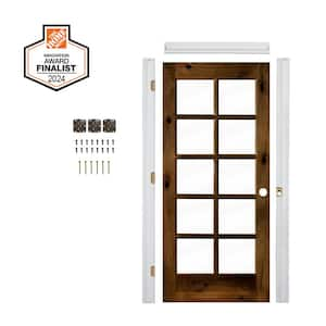 DIY RTA Kit 30in.x80in. Left-Hand 10-Lite Clear Glass Provincial Stain Alder Wood Single Ready To Assemble Interior Door