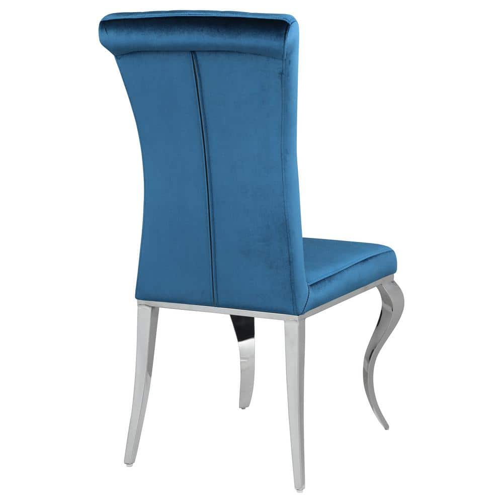 Light Blue Velvet Upholstered Side Chair with Chrome Legs