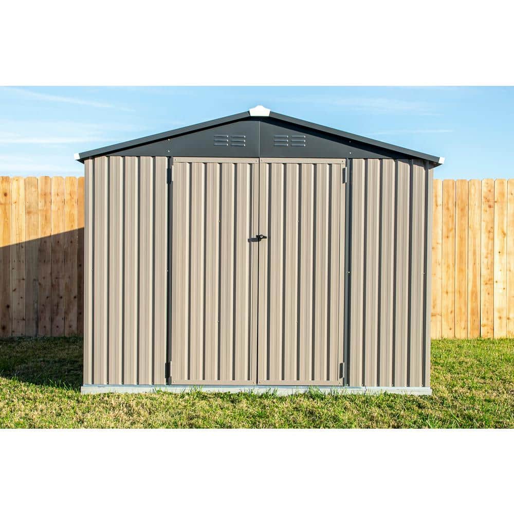 Beige and Tan 8 x 6 ft Galvanized Steel Storage Shed