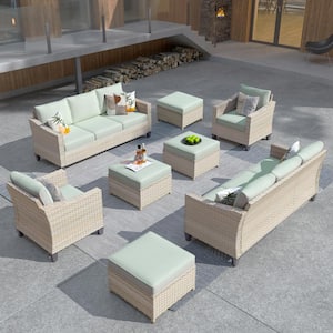Oconee Beige 8-Piece Beautiful Outdoor Patio Conversation Sofa Seating Set with Mint Green Cushions