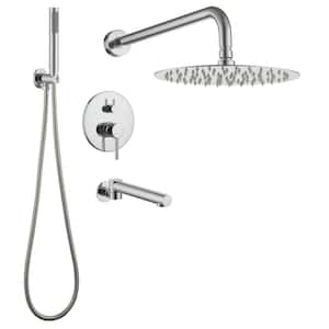1-Spary 10 in. Round Dual Fixed and Handheld Shower Head 1.8 GPM Rain Wall Mount in Chrome