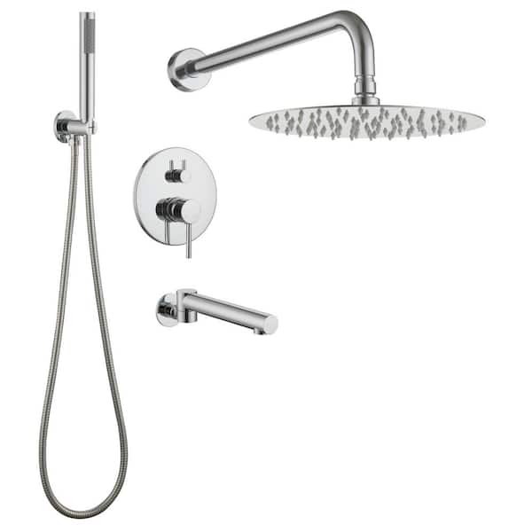 Unbranded 1-Spary 10 in. Round Dual Fixed and Handheld Shower Head 1.8 GPM Rain Wall Mount in Chrome