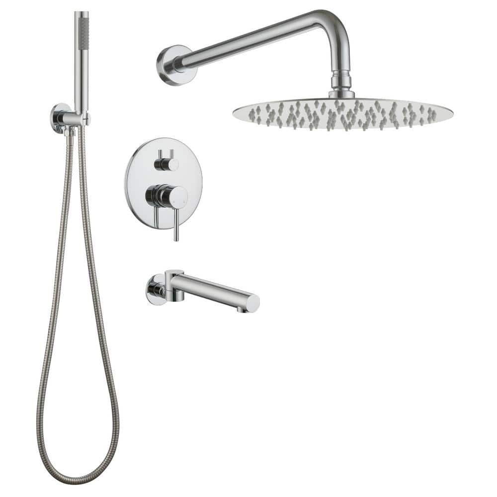 Mondawe 1-Spary 10 in. Round Dual Fixed and Handheld Shower Head 1.8 GPM Rain Wall Mount in Chrome