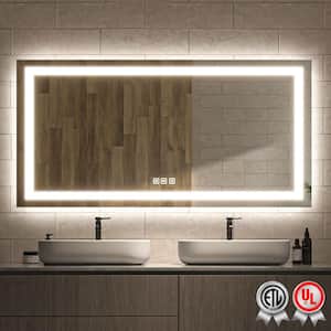 60 in. W x 30 in. H Rectangular Frameless Wall Bathroom Vanity Mirror with Backlit and Front Light