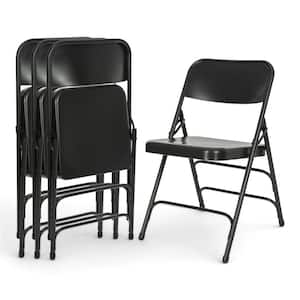 Bernadine Collection Triple Brace Metal Seat Folding Dining Chair, Black (Set of 4)