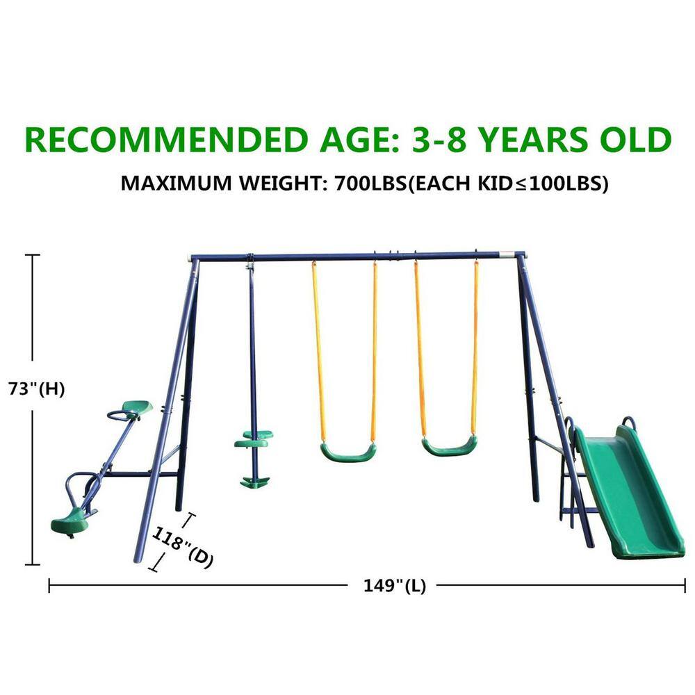 Multi-Colored Metal Outdoor Swing Set with Slide and Glider