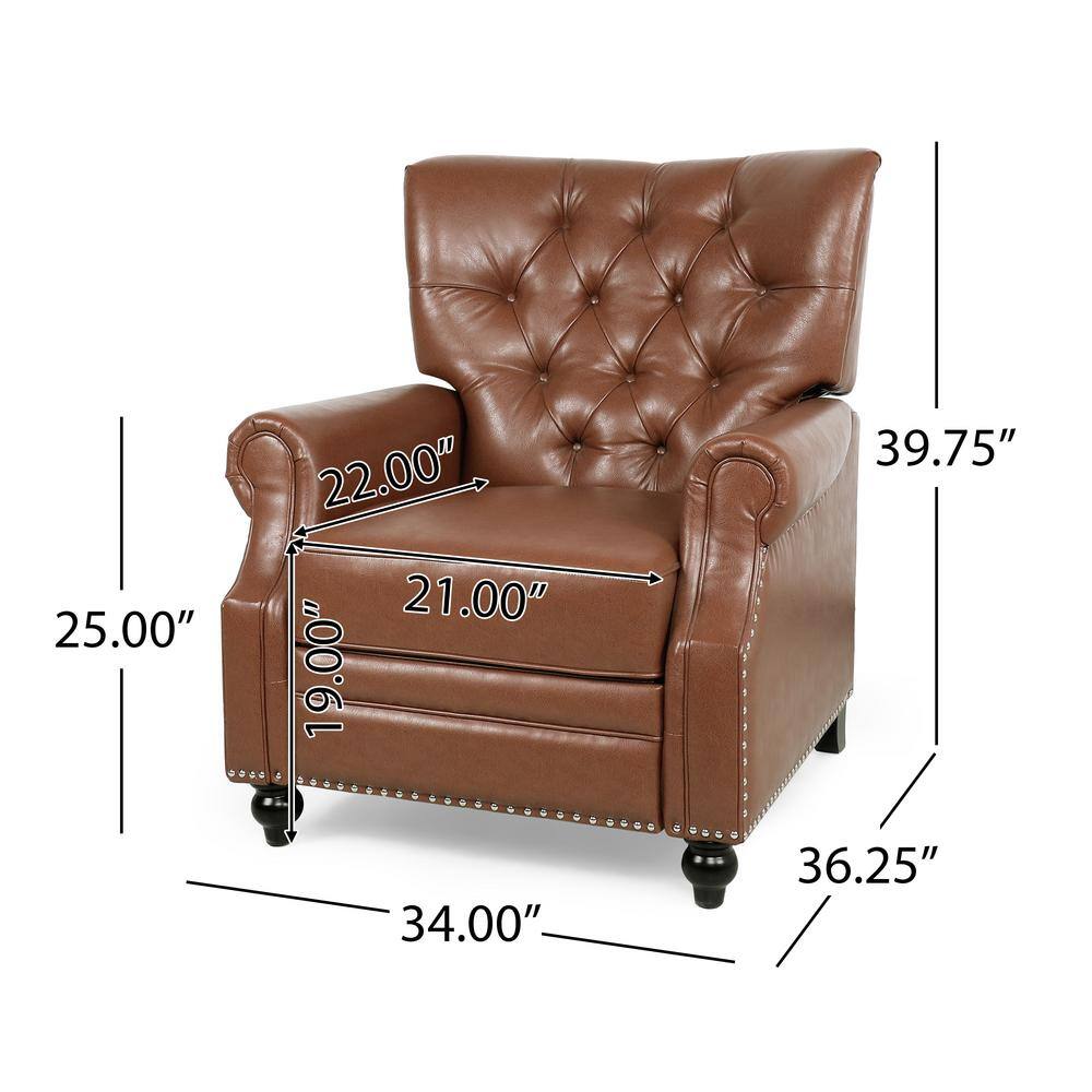 Cognac Brown Elegance Faux Leather Wood Club Recliner