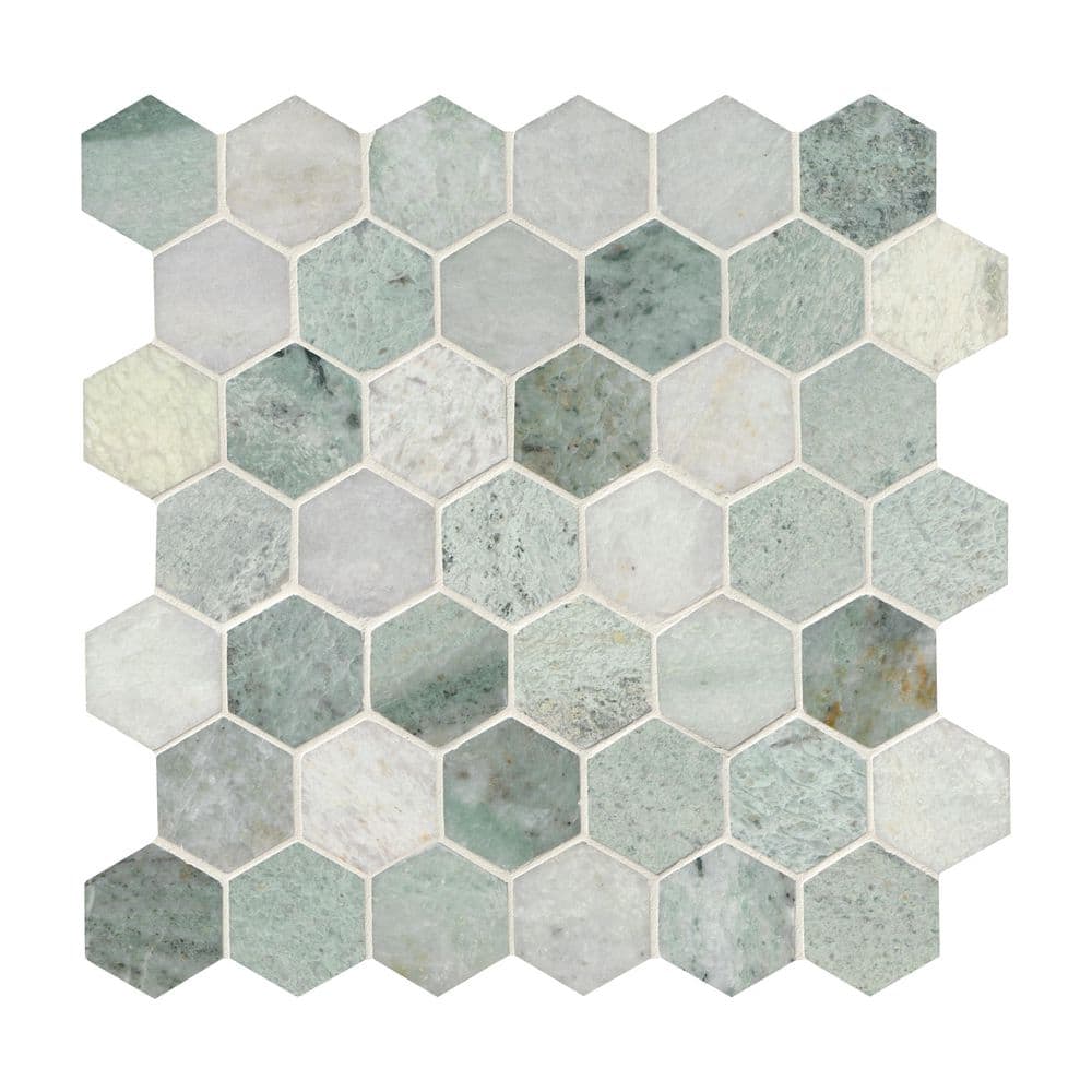 Take Home Sample - Icelandic Green Hexagon 4 in. x 4 in Polished Marble Mesh-Mounted Mosaic Wall Tile price history on PriceWatchPro