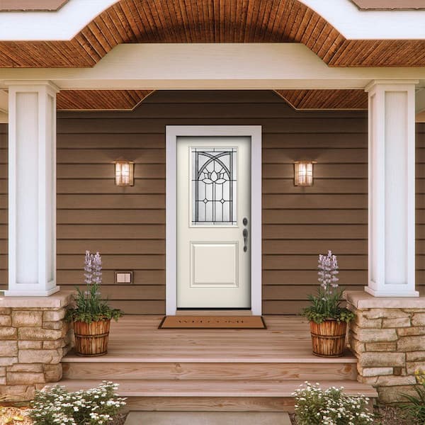 36 in. x 80 in. Left-Hand/Inswing 1/2 Lite Ardsley Decorative Glass Primed Steel Prehung Front Door